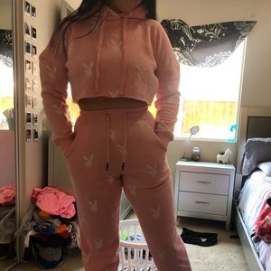 Cropped playboy hoodie and sweats